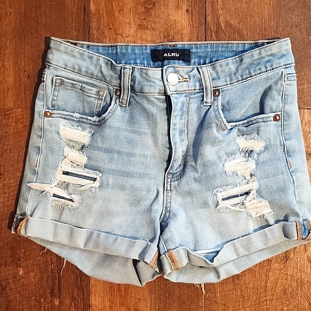 Aero denim shorts distressed